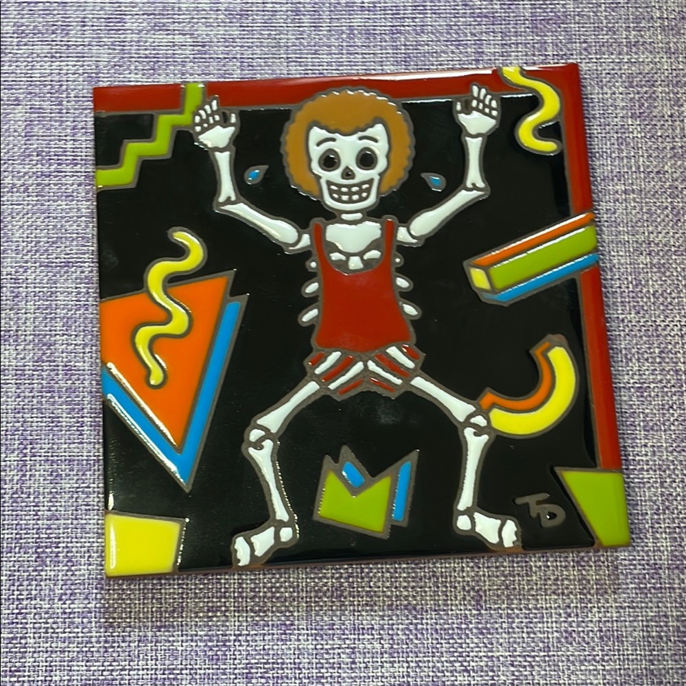 Hand-n-Hand Designs Day of the Dead Richard Simmons Colorful Skeleton Art Tile
